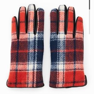 Desigual Red and Blue Tartan Ladies Lambskin Gloves NWT!!!
